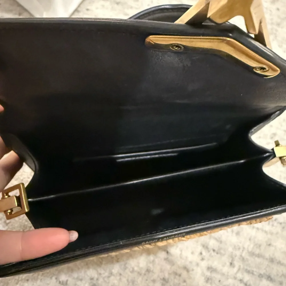 Yves Saint Laurent Tan and Black Raffia Bag - Picture 4 of 5